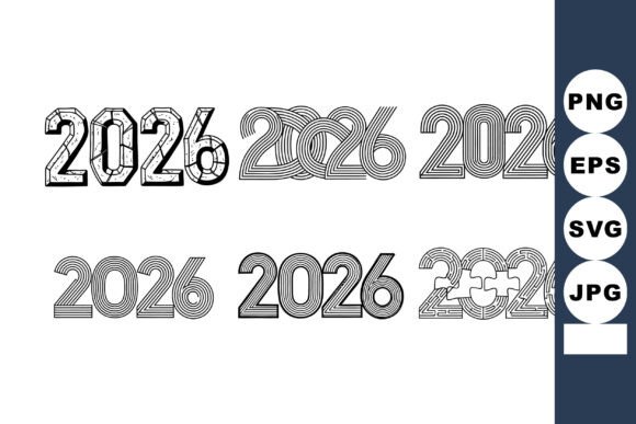 2026 Year Numbers Set: Stylish Black & White Designs