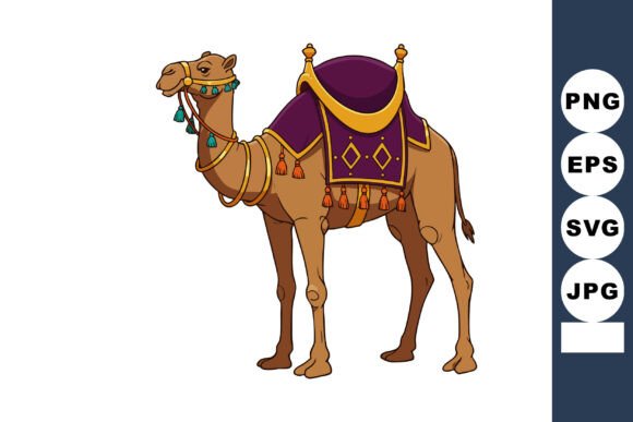 Camel with Decorative Purple and Orange Art
