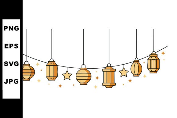 Decorative Hanging Lanterns Garland with Warm Vector Art