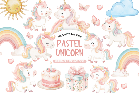 Pastel Unicorn Clipart Bundle Set for Creators