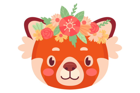 Red Panda with Decorative Flowers Headdress: A Versatile Asset for Creative Projects